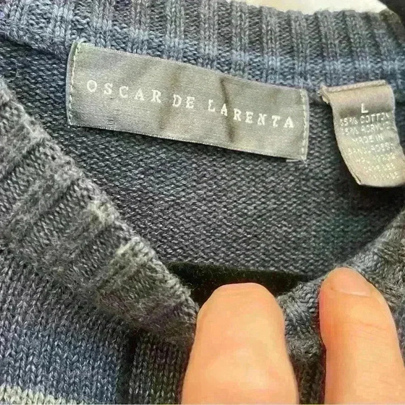 Vintage Oscar de la Renta Men’s Sweater. Blue and grey. Size large - Picture 2 of 3